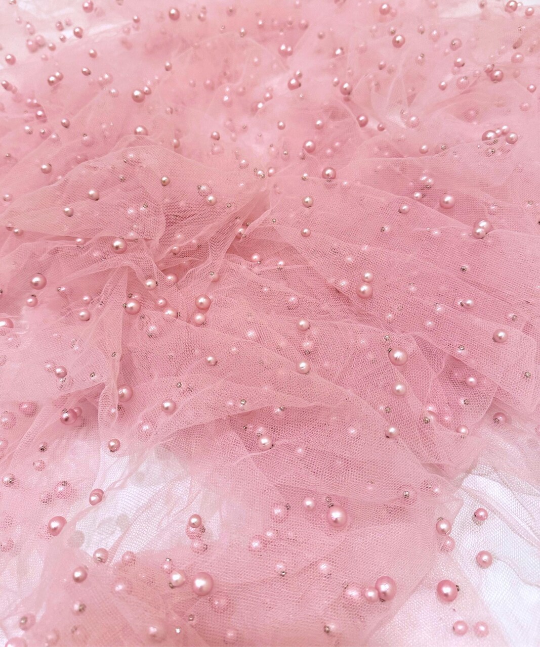Pink Pearl Tulle Fabric by the Yard, 60" Wide Soft Pearl Scattered Mesh